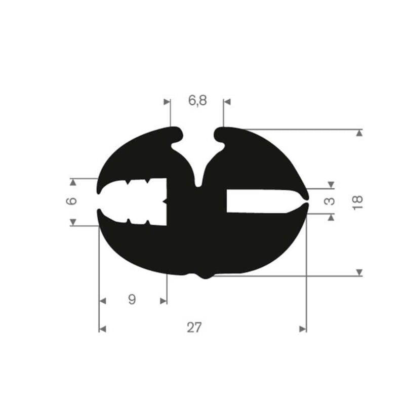 rudeprofil 27x18 mm fast gummi i sort